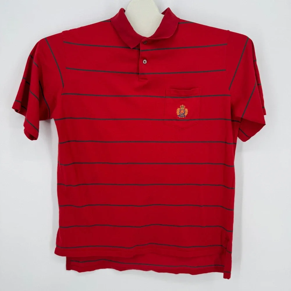 Vintage Polo by Ralph Lauren Polo Shirt XL Red Green Striped Crest Logo USA Made